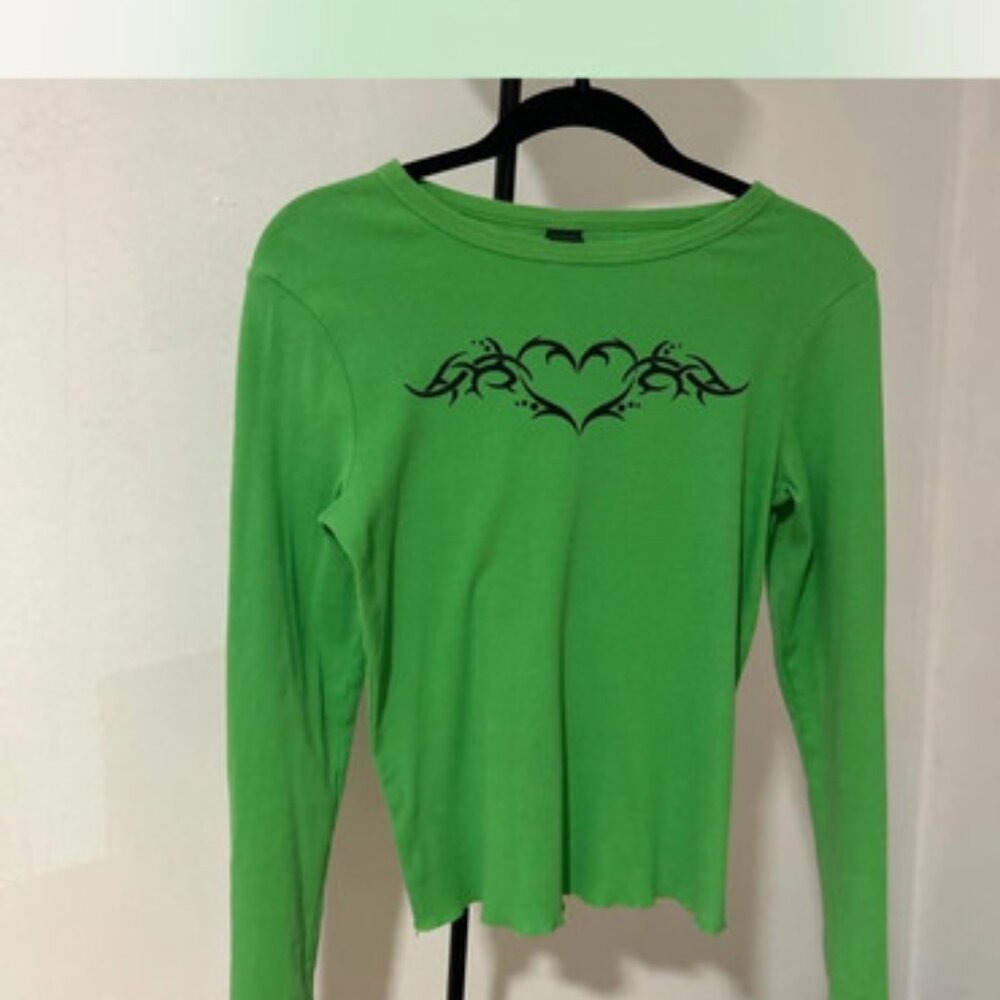 Wild Fable Green Long Sleeve With Tribal Heart